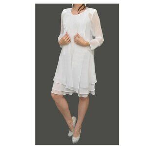 JJ Fashion #8694 Short Chiffon Formal Dress & Matching Jacket-Size XL-WHITE-NWT